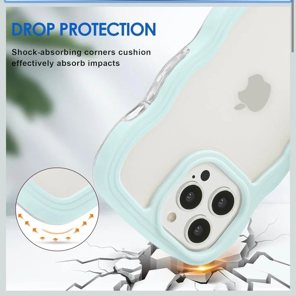 Anuck for iPhone 15‎ Pro Case Wavy Edge Clear Back Design, Anti-Slip Grip